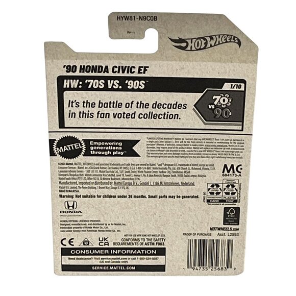 Hot Wheels Honda Civic EF 1990 Blue HW 70s vs 90s JDM VTEC Diecast - Picture 2 of 5